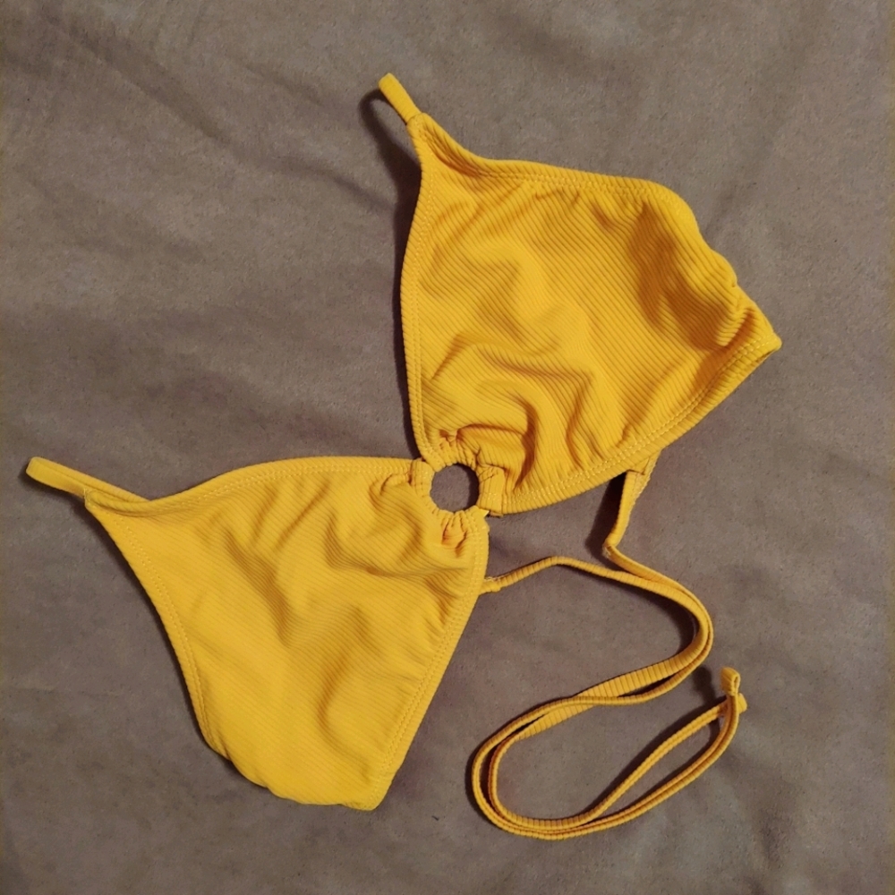 No Boundaries Mustard Yellow Ribbed Bikini Top